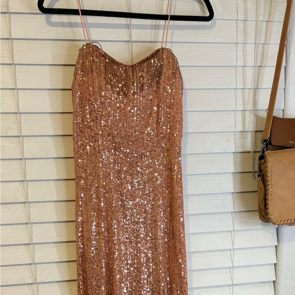 Macy's Rose Gold Sequin Prom Dress